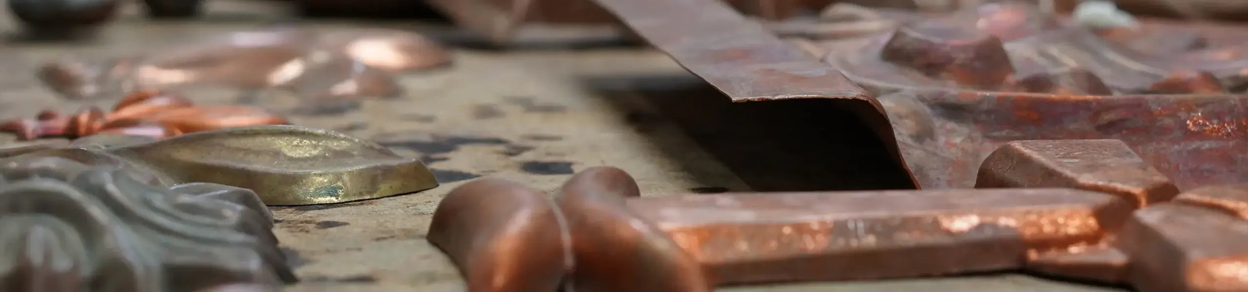 close-up details of custom copper work