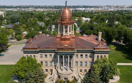 Cascade County courthouse with new copper roof and dome in montana