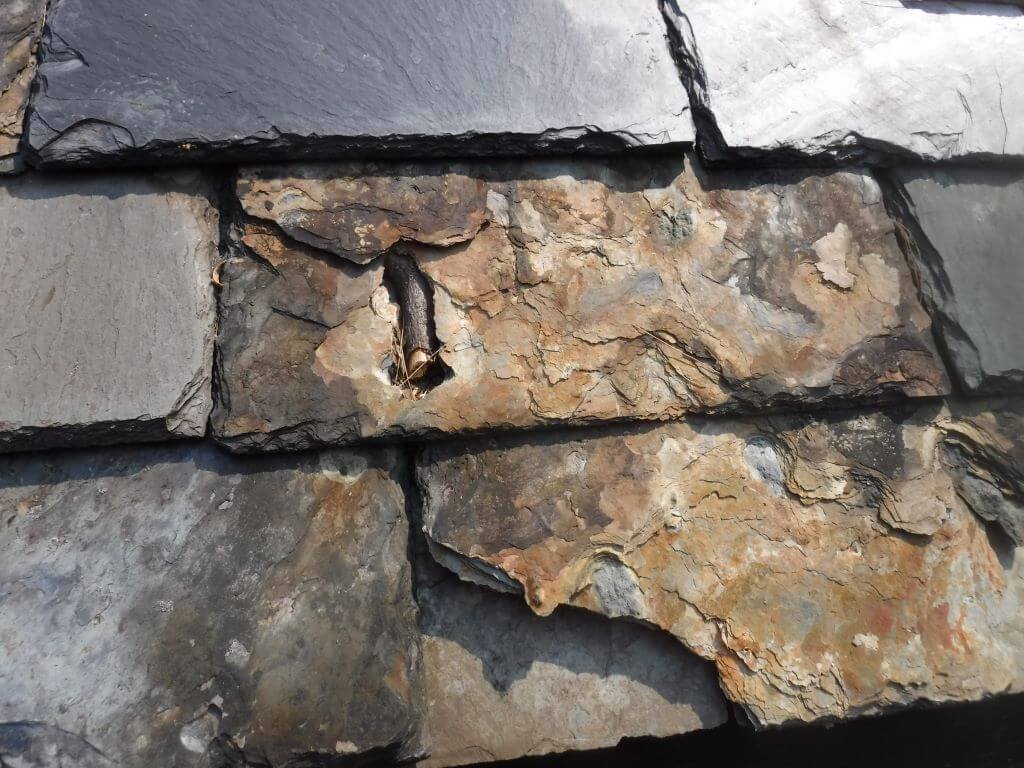 Hail damage to a slate roof 