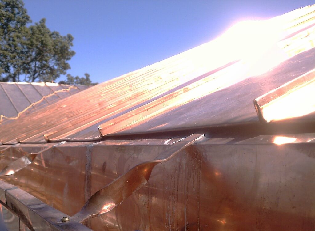 Custom copper roof with copper gutters with custom connectors