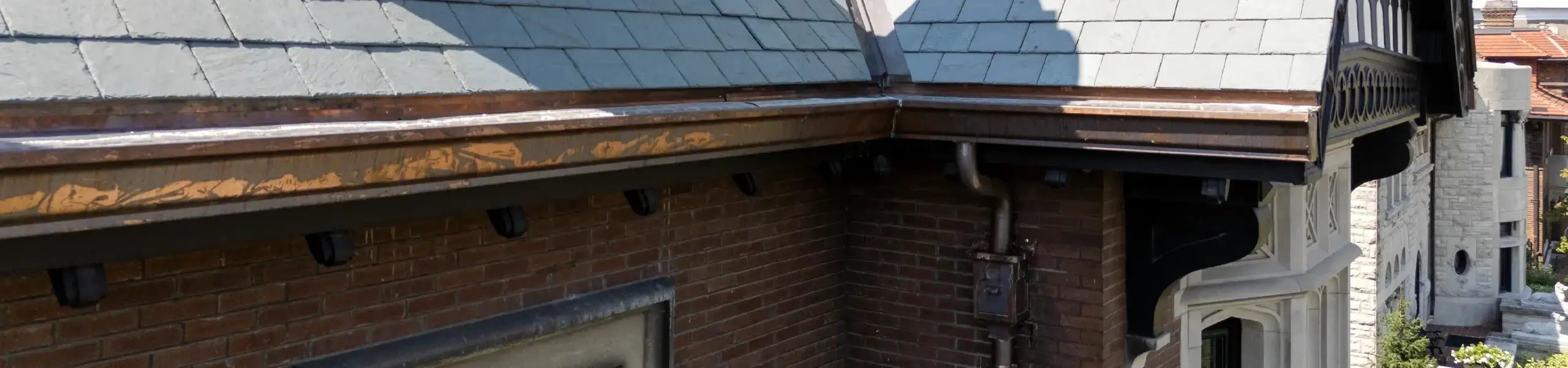 historic slate roof with copper gutters